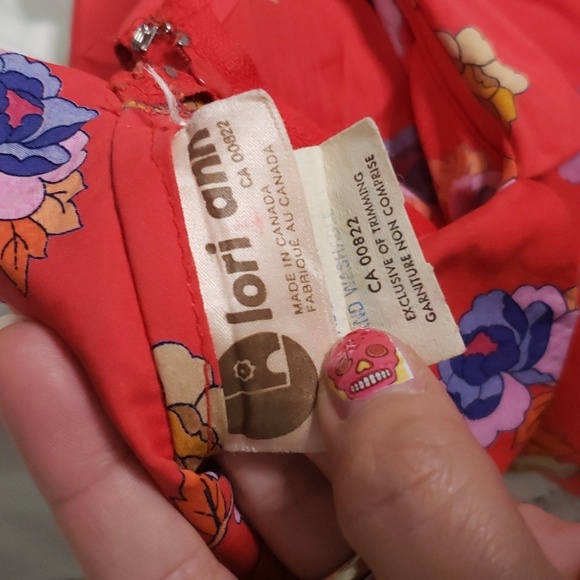 Vintage 80s lori ann red floral dress w/peter pan collar small - Picture 4 of 9